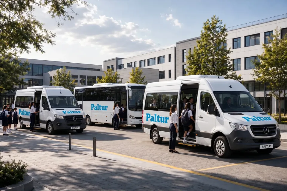 Okul servis taşımacılığı için güvenli öğrenci servisi konsepti